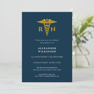 Blue Gold Modern Nurse School Graduation Invitation