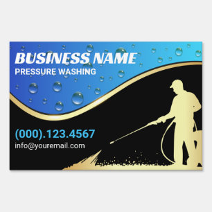 Blue Gold Modern Pressure Washing Cleaning Sign