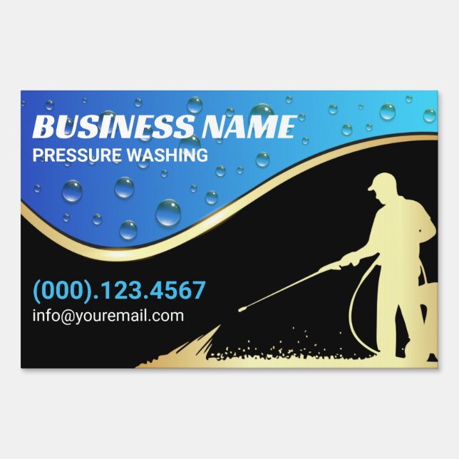 Blue Gold Modern Pressure Washing Cleaning Sign (Front)
