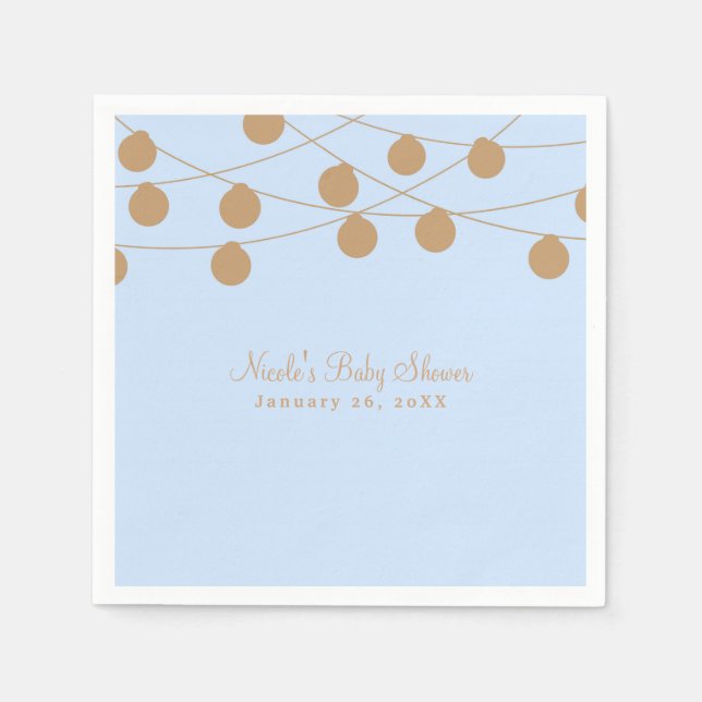Blue & Gold Modern String Lights Baby Shower Party Napkins (Front)