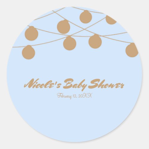 Blue  Gold Modern String Lights Party Favor Classic Round Sticker
