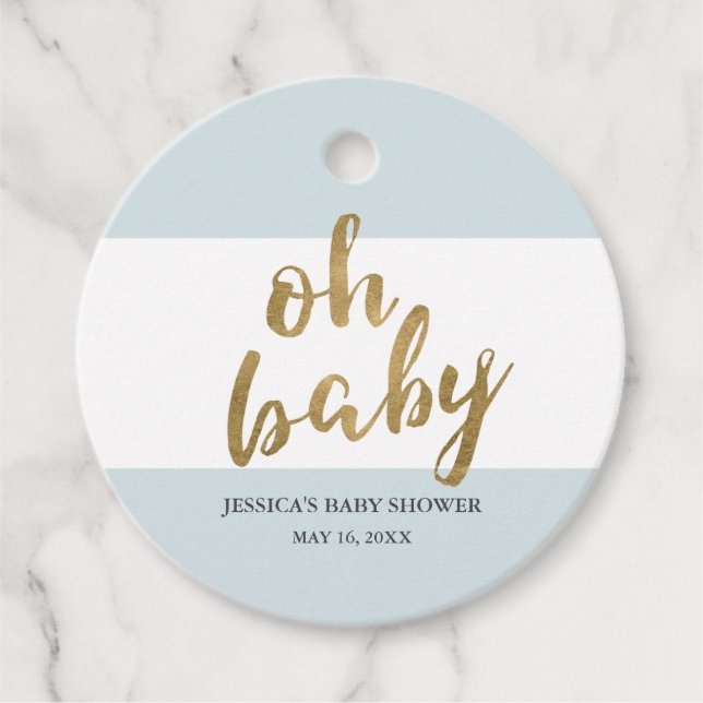 Blue & Gold Modern Stripes Boy Baby Shower  Favor Tags (Front)