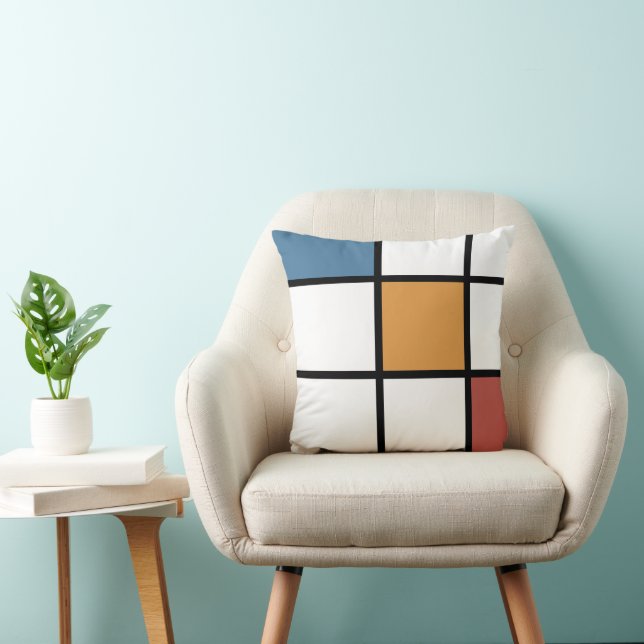 Blue Gold Mondrian Style Throw Pillow (Chair)