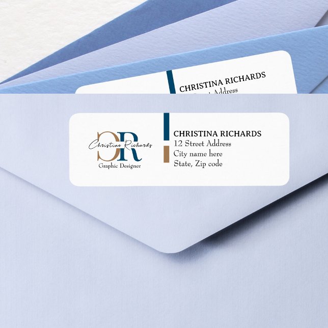 Blue Gold Monogram Simple Modern Label (Creator Uploaded)