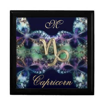 Blue Gold Monogram Zodiac Sign Capricorn Gift Box by UROCKSymbology at Zazzle