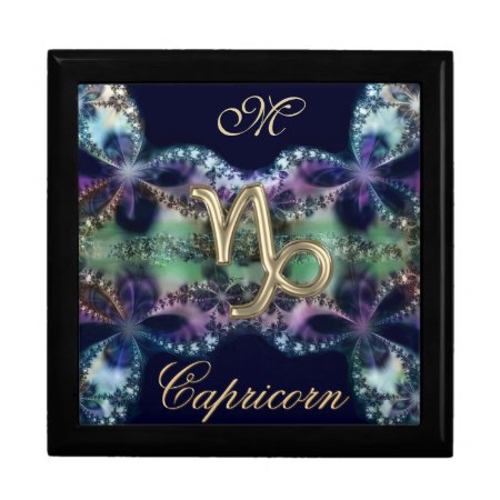 Blue Gold Monogram Zodiac Sign Capricorn Gift Box