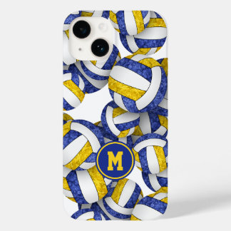 Blue gold monogrammed girly volleyballs pattern  Case-Mate iPhone 14 case