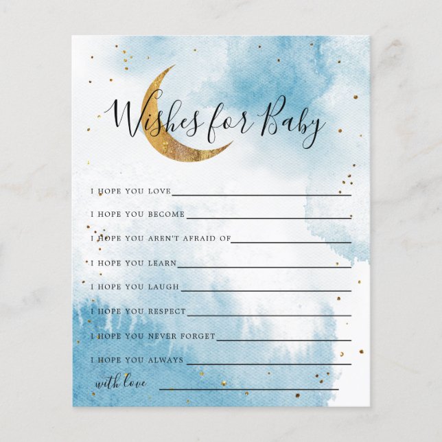 Blue Gold Moon and Stars Wishes for Baby Card (Front)