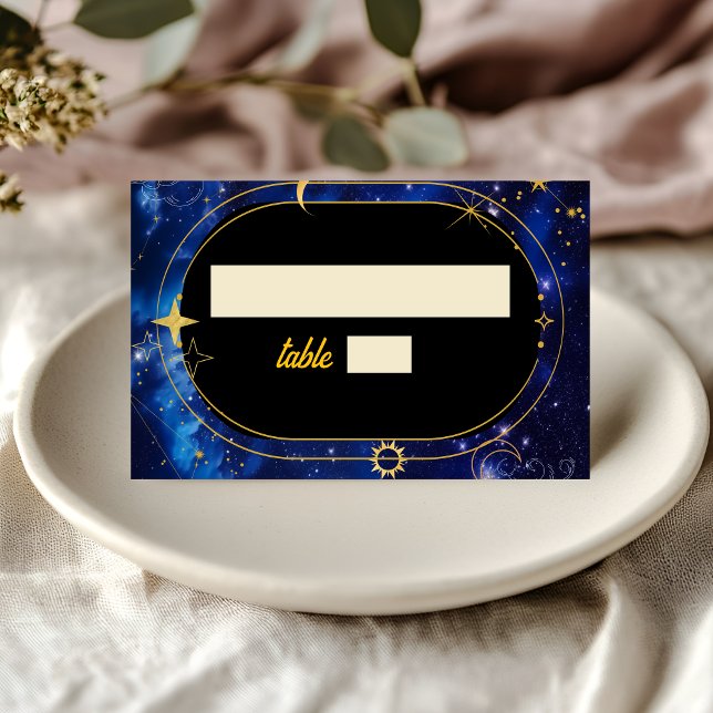 Blue gold moon mystic celestial astronomy wedding place card (Creator Uploaded)