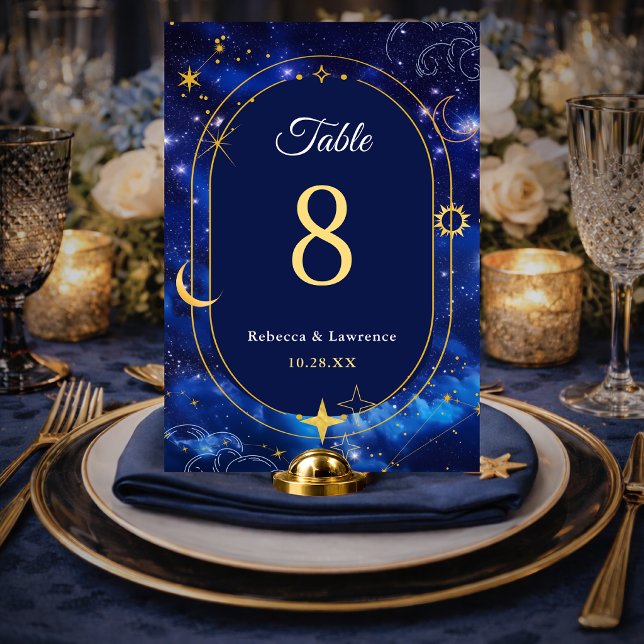 Blue gold moon mystic celestial astronomy wedding table number (Creator Uploaded)