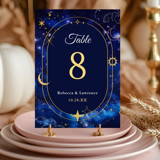 Blue gold moon mystic celestial astronomy wedding table number (Creator Uploaded)