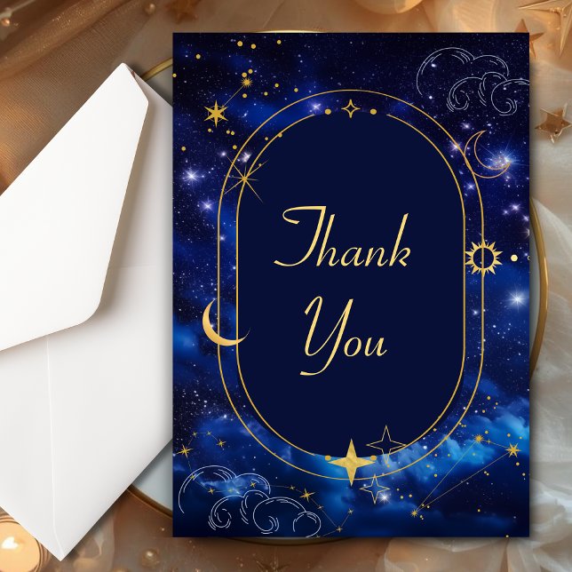 Blue gold moon mystic celestial astronomy wedding thank you card (Creator Uploaded)