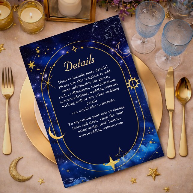 Blue gold moon mystic celestial wedding details enclosure card (Creator Uploaded)