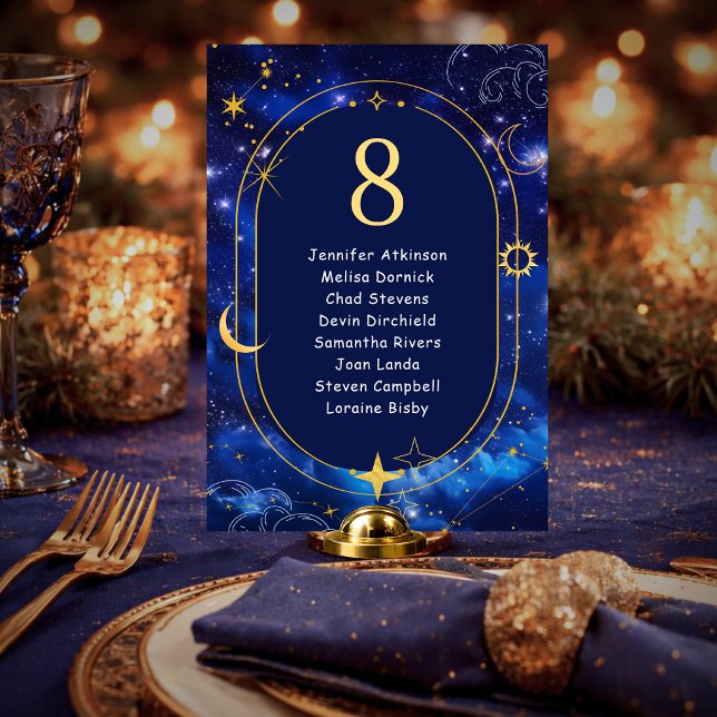 Blue gold moon mystic celestial wedding seating table number (Creator Uploaded)