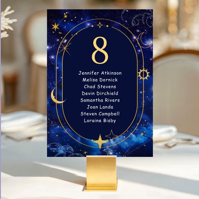 Blue gold moon mystic celestial wedding seating table number (Creator Uploaded)