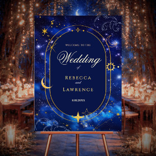 Blue gold moon mystic celestial wedding welcome foam board