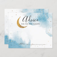 Blue Gold Moon Stars Baby Shower Advice Card