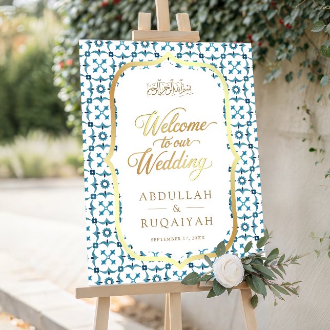 Blue Gold Moroccan Islamic Wedding Welcome Sign (Creator Uploaded)