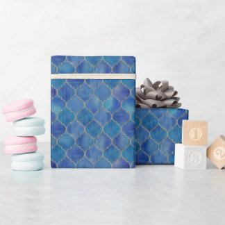 Blue & Gold Moroccan Tile Wrap Wrapping Paper