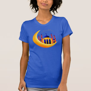 Blue & Gold Mosque on Crescent Moons Stars Ramadan T-Shirt