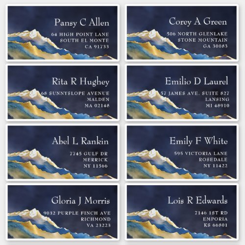 Blue Gold Mountains Wedding Guest Address Sticker