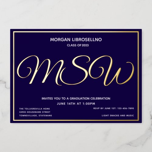 Blue Gold MSW Graduation Foil Invitation