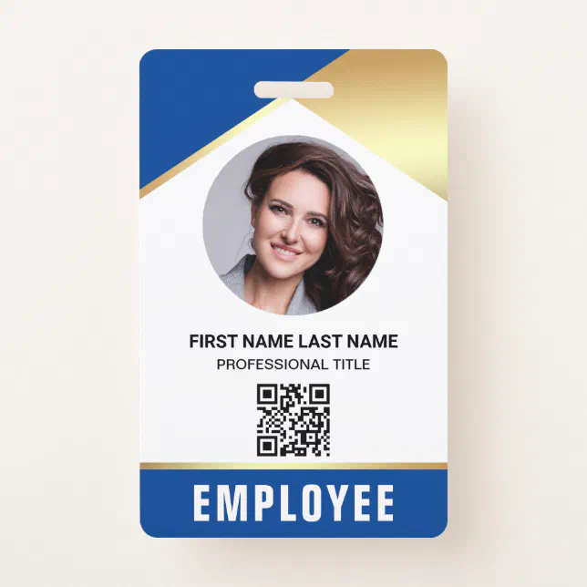 Blue Gold Name Photo Qr Code Employee Id Card Badge 