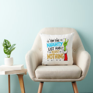 Blue & Gold Naughty List Christmas Creature Design Throw Pillow