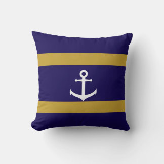 Blue & Gold Nautical Striped Throw Cushion
