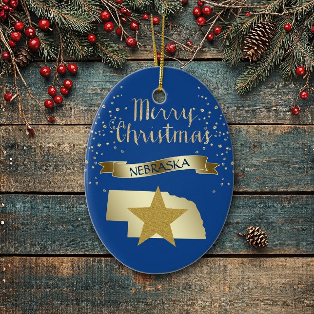 Blue Gold Nebraska Star Ceramic Ornament (Creator Uploaded)