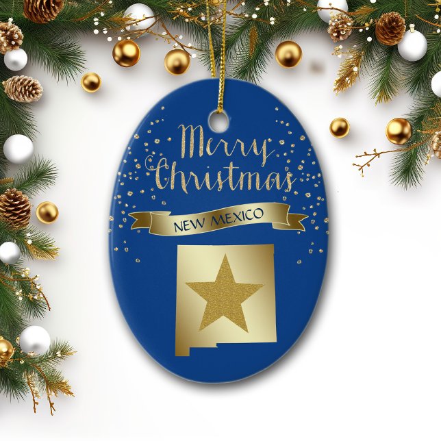 Blue Gold New Mexico Star Ceramic Ornament (Creator Uploaded)