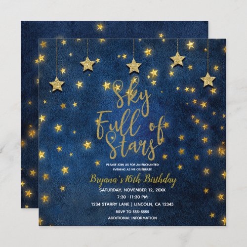 Blue Gold Night Under Sky Full of Stars Celestial Invitation