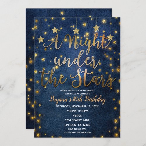 Blue  Gold Night Under the Stars Celestial Sky Invitation