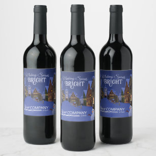 Blue, Gold Nighttime Christmas Old Town Wine Label