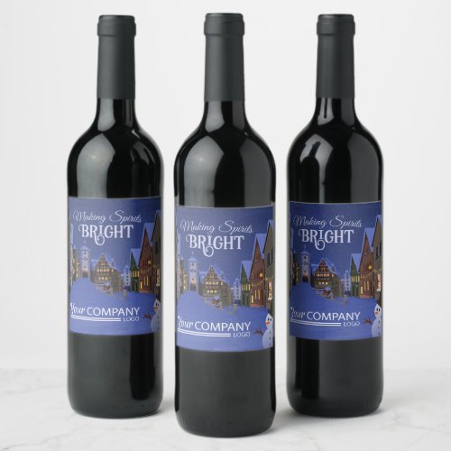 Blue Gold Nighttime Christmas Old Town Wine Label