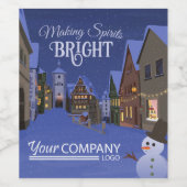 Blue, Gold Nighttime Christmas Old Town Wine Label (Single Label)