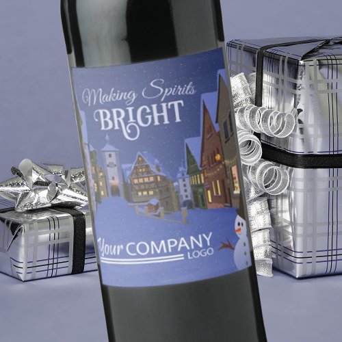 Blue Gold Nighttime Christmas Old Town Wine Label