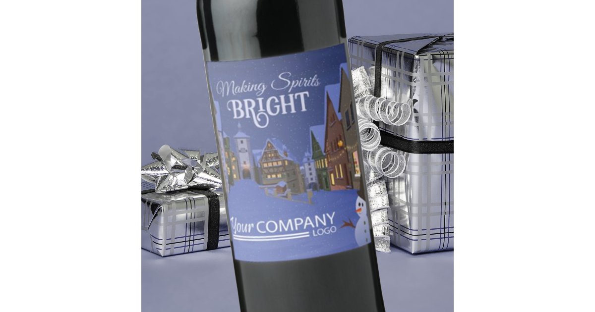 Blue, Gold Nighttime Christmas Old Town Wine Label | Zazzle
