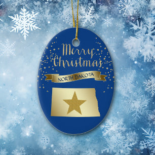 Blue Gold North Dakota Star Ceramic Ornament