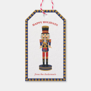 Blue Gold Nutcracker Drummer Christmas Gift Tag