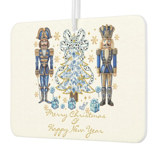 Blue Gold Nutcrackers Merry Christmas Air Freshener (Left)