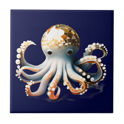 Blue gold octopi glam shimmer decorative beach  ceramic tile
