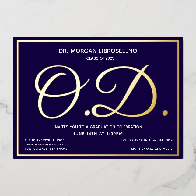 Blue Gold OD Graduation Foil Invitation (Front)
