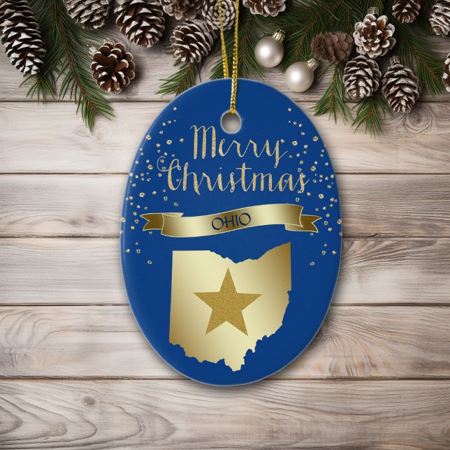 Blue Gold Ohio Star Ceramic Ornament (Creator Uploaded)