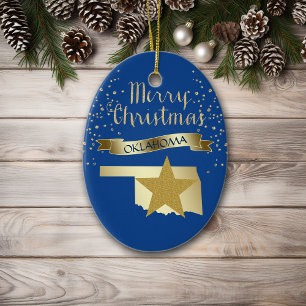 Blue Gold Oklahoma Star Ceramic Ornament
