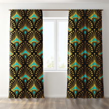 Blue Gold On Black Art Deco Pattern