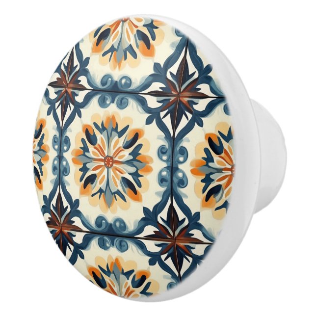 Blue Gold Orange and Brown Pattern  Ceramic Knob (Right)