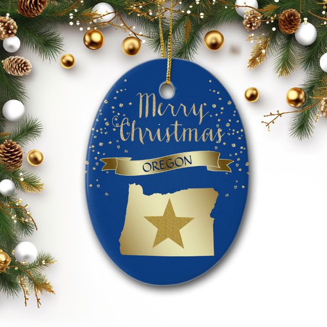 Blue Gold Oregon Star Ceramic Ornament (Creator Uploaded)