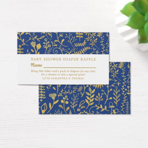 Blue  Gold Oriental Floral Diaper Raffle Ticket