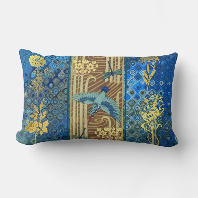Blue Gold Ornate  Lumbar Pillow (Front)
